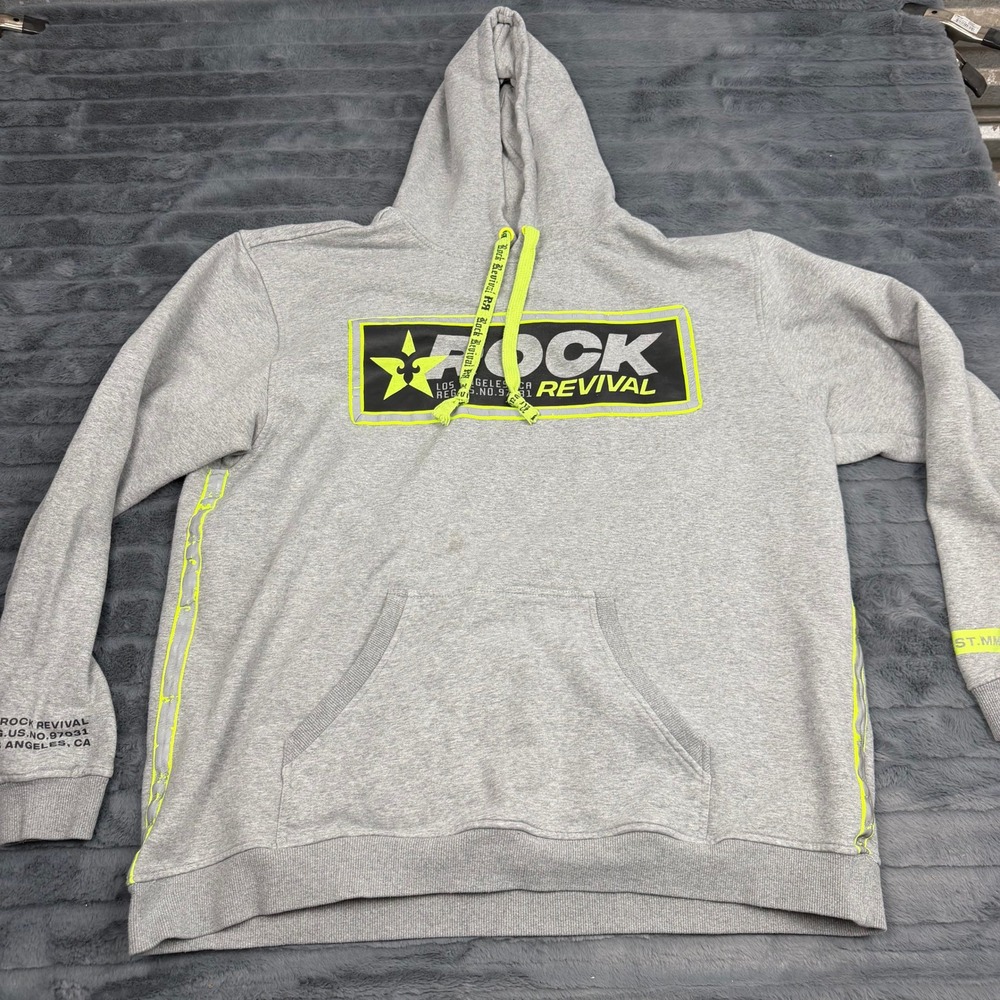 Rock Revival Mens Heather Grey Neon Green Graphic Hoodie FCE6409 XXXL